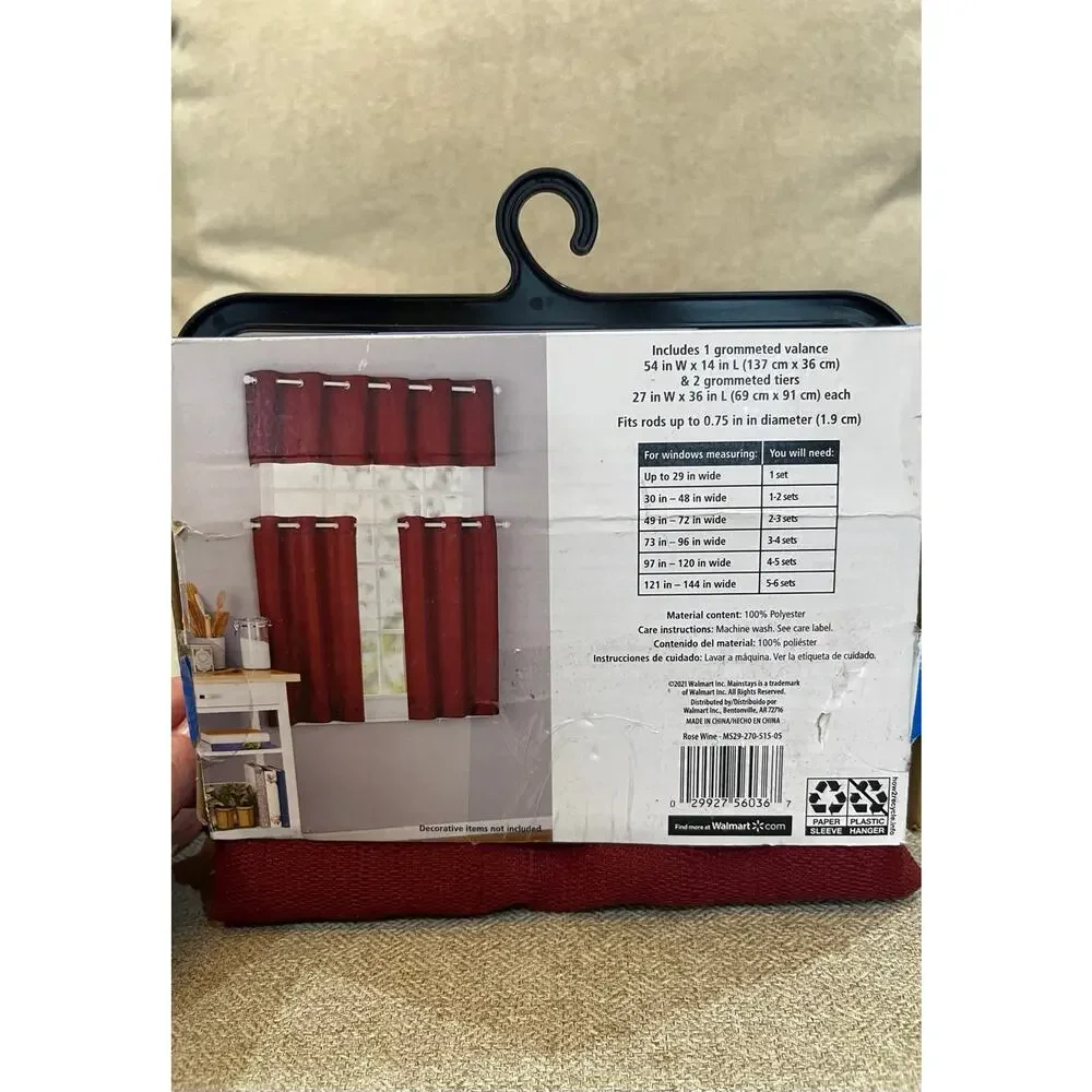 MAINSTAY ELEVATED SOLID 3 PIECE KITCHEN SMALL WINDOW CURTAIN SET